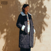 Teenie Weenie小熊冬季加厚中长款宽松黑色棉服外套防风棉衣棉袄女