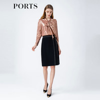 PORTS宝姿女装金属光泽系带领衬衫LM8B060FWP004 干玫瑰色 2