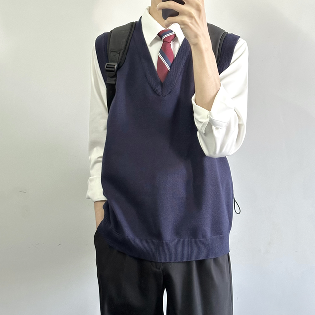 刺篇 dk制服正版马甲基础款针织V领套头背心学院风毛衣男坎肩