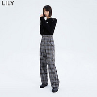 LILY 春新款女装复古格纹时尚通勤显瘦直筒休闲裤 501灰色 S