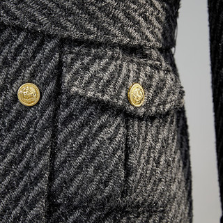 她池中长款外套2024秋季女装通勤OL风正肩宽松双排扣气质上衣