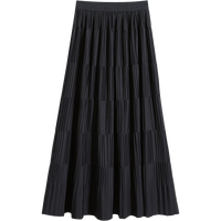 她池拼接半身裙2024秋季女装气质松紧腰压褶垂感中长款A字裙