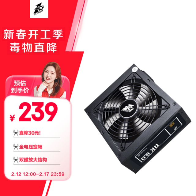 首席玩家 1st player）额定600W DK PREMIUM电脑电源（80PLUS铜牌/黑色扁平线/全电压/支持4060）