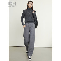 晚白【100%羊毛】百搭高领针织衫女2024冬款时尚高级感休闲气质毛衣 深灰色 XL