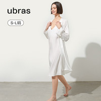 ubras情人节礼物蕾丝吊带睡裙睡袍套装性感女睡衣女透气家居服 白色-睡袍 L