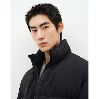 【肌理提花】太平鸟男装黑色羽绒服男短款冬立领面包服