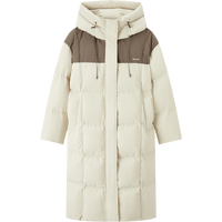 爱居兔氛围感羽绒服女24冬季新款时尚拼色长款连帽外套EWRAJ4P033A 米白镶拼34