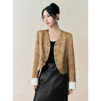 太平鸟女装仿麂皮时尚小香风上衣撞色简奢风新中式外套合集 咖色简奢新中式外套 L