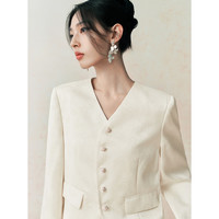 太平鸟女装仿麂皮时尚小香风上衣撞色简奢风新中式外套合集 米色简奢新中式外套 M