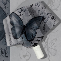 凤羽 新中式蝴蝶防晒遮阳太阳伞晴雨两用折叠防紫外线全自动三折伞 水墨蝴蝶-自动伞