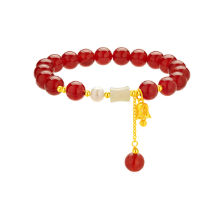 周大生银手串玛瑙莲花手链女士生日纪念日节日礼物送女友情人节礼物 银925玛瑙莲花手链