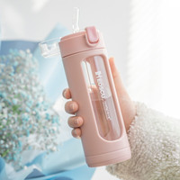 恩尔美（nRMEi）玻璃水杯男女防摔便携茶水分离泡茶杯子耐高温热高颜值夏天花茶杯 清新白【高颜值+吸嘴款】 420ml