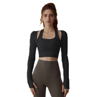 生活秀（Livex）长袖t恤运动瑜伽服假两件速干跑步训练紧身上衣女 星耀黑 M（90-105斤）