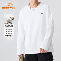 Deerway德尔惠美式重磅纯棉圆领长袖T恤男潮牌个性印花上衣春秋宽松休闲打底衫 #JDR黑标