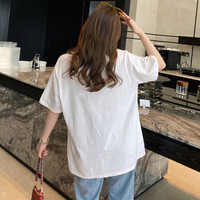 唐狮 短袖女夏上衣侧边开叉小标韩版设计感小众百搭T恤