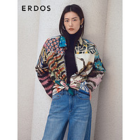 ERDOS【刘雯同款】冬季翻领贝壳边艺术拼接双面印花女毛呢大衣   165/88A