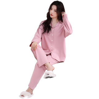 芬腾可安（FENTENGCARE）女士睡衣女春秋季舒适纯棉长袖翻领开衫可外穿休闲100%棉家居服Q2