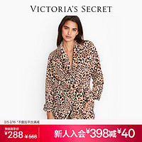 VICTORIA'S SECRET 秋冬加厚毛绒睡袍浴袍女柔软舒适系带居家睡衣送礼送老婆 4U1O豹纹印花-短款 11162549 M /L