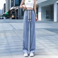 蒙斯朗瑞 MENGVARY 女士牛仔裤高腰窄版阔腿裤夏季天丝长裤薄直筒休闲裤子女显瘦透气 牛仔蓝 M(建议80-100斤)