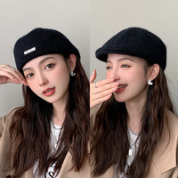 御帆 帽子女秋冬季复古英伦风前进帽百搭两戴画家帽女时尚显脸小贝雷帽 黑色