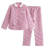 芬腾夹棉女士睡衣蕾丝开衫长袖休闲睡衣女士家居服省服