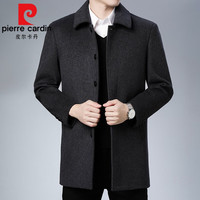 皮尔卡丹男士双面羊绒大衣短款毛呢子西装中年羊毛外套装夹克中老年男装针织 1716灰色 185