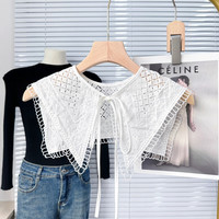 凤羽 海军风披肩假领子外搭大翻领百搭花边假领纯棉装饰领配裙子娃娃领 XD09白色车条