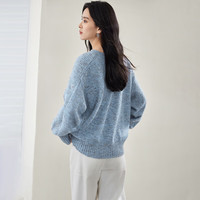 对白浪漫复古星空绒圆领套头毛衣女2024年秋冬宽松羊毛针织衫 星空蓝 M