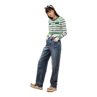 太平鸟女装复古高腰阔腿牛仔裤直筒裤 牛仔蓝1 M 