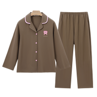 【纯棉抑菌睡衣】春长袖睡衣翻领睡衣纯棉女士家居服套装