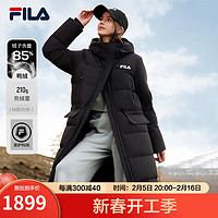 FILA 官方女士长款羽绒服2024冬季新品休闲舒适保暖上衣连帽外套