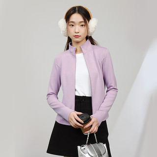 MJ STYLE空气层修身外套女2025春运动时尚休闲显瘦立领拉链短款上衣 丁香紫/纯色