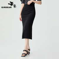 哥弟(GIRDEAR)女装高腰H型中长款直筒开叉包臀半身裙1200232 石墨黑 (3码)