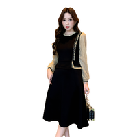 奢姿 大码女装2024秋季假两件开叉拼接裙子胖妹妹花边时尚连衣裙