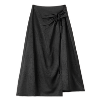 尚都比拉国风新中式半身裙女新春时尚开衩裙摆复古印花A字裙  黑色 XL 