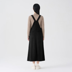 無印良品 MUJI 女式 灯芯绒 背带裙中长款连衣裙半身裙女秋款裙子美拉德BE10CC3A 黑色 M