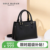 GOLF 手提包女包牛皮斜挎包简约时尚大容量通勤女士包  优雅黑