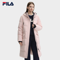 FILA 斐乐女士长款羽绒服2024冬季休闲舒适保暖上衣连帽外套 莲花粉-PK M 165/84A