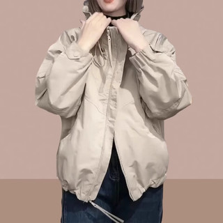 皮尔卡丹2025春秋冬季女士短外套洋气宽松加绒短款小个子上衣夹克女装 卡其绿 3XL (135-145斤拍) 3XL(135-145斤拍)