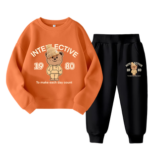 真维斯儿童套装2025春秋男孩宽松运动服中大童洋气打底衫卫裤 【2件装】烟灰色(橘帽大熊)藏青 110cm