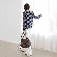 对白【杜鹃同款】条纹圆领针织衫罩衫女2025春季慵懒宽松毛衣 黑灰细条 S