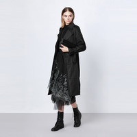 S.DEER圣迪奥春秋季女装休闲双排扣收腰肌理长款风衣S21381815 黑色/91 XL/175