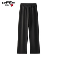 查尔斯桃心潮流百搭裤子春夏季宽松直筒阔腿运动抽绳休闲长裤男女同款   黑色 M