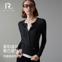 Henny Rue女士针织衫女本命年红色打底衫秋冬韩系羊毛系扣坑条修身显瘦毛衣 (80-120斤)