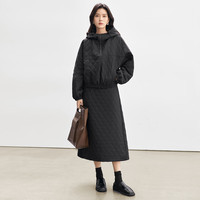 对白时髦连帽绗缝棉服半身裙套装女2024冬夹棉保暖休闲两件套 静谧黑 M