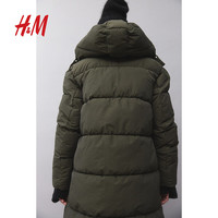 H&M女装棉服2024年秋冬新款长款疏水连帽绗缝保暖立领棉服1172927 170/104