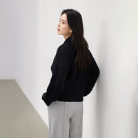 对白复古绞花双开拉链毛衣开衫女2024年秋冬时髦百搭针织外套 静谧黑 L