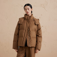 【美拉德白鹅绒羽绒服】羊绒短款可拆卸连帽外套女24冬