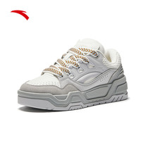 安踏微糖面包鞋板鞋男鞋厚底增高潮流缓震鞋子运动鞋休闲鞋 象牙白/积云灰/浅沐灰-2 10(男44)
