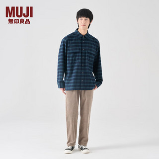 无印良品（MUJI）男式 法兰绒 口袋衬衫 男士长袖衬衣外套格子厚款AC10CC4A 深绿色格纹 XL (180/104A)